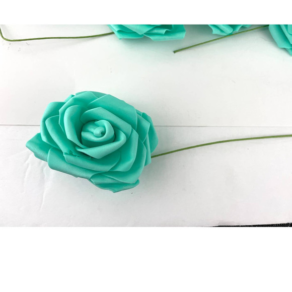 20 PC Mint Green 3" Foam Flower Rose Wire Stem Single NEW Wedding Bridal Parties - Picture 7 of 9